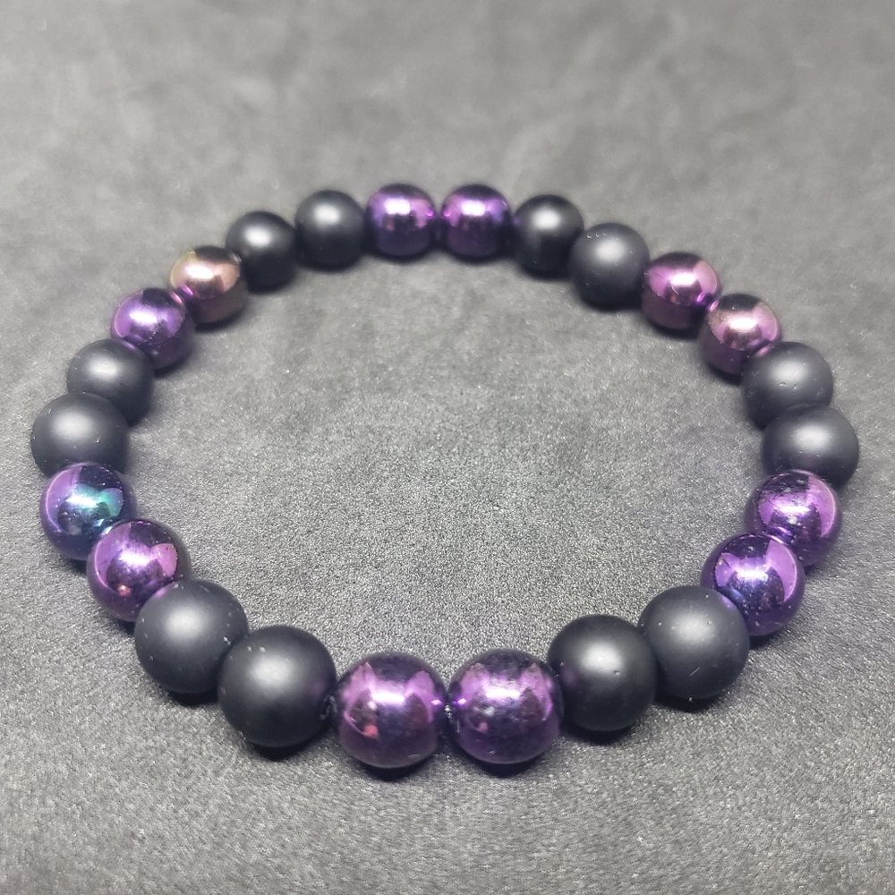 Matte black agate, czeck iris druk healing bracele